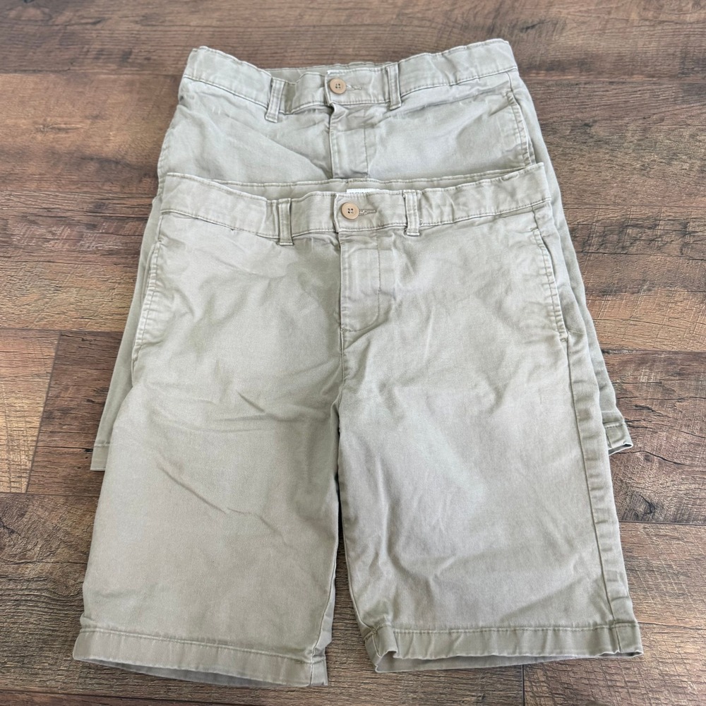 2 Pairs Boys Size 12 Plus Chino Shorts Khaki Tan Stretch